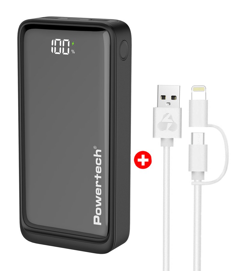 POWERTECH power bank PT-1327 με οθόνη & MFi καλώδιο US σε Micro/Lightning, 20000mAh 9576