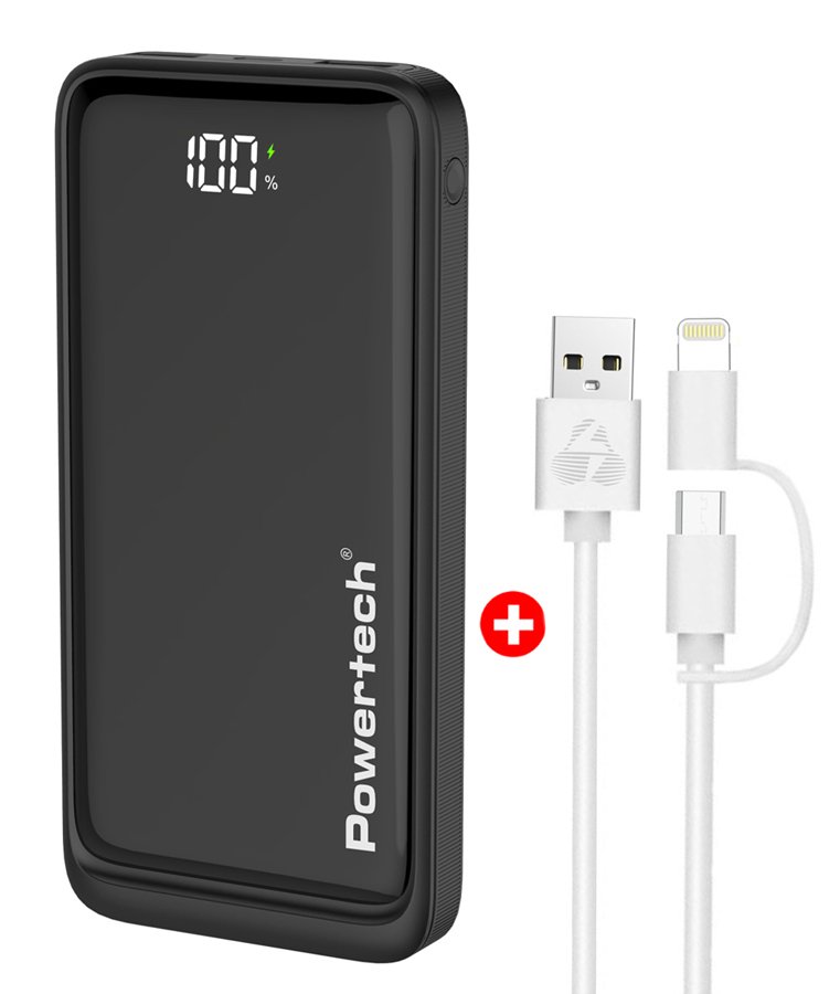 POWERTECH power bank PT-1326 με οθόνη & MFi καλώδιο US σε Micro/Lightning, 10000mAh 9577