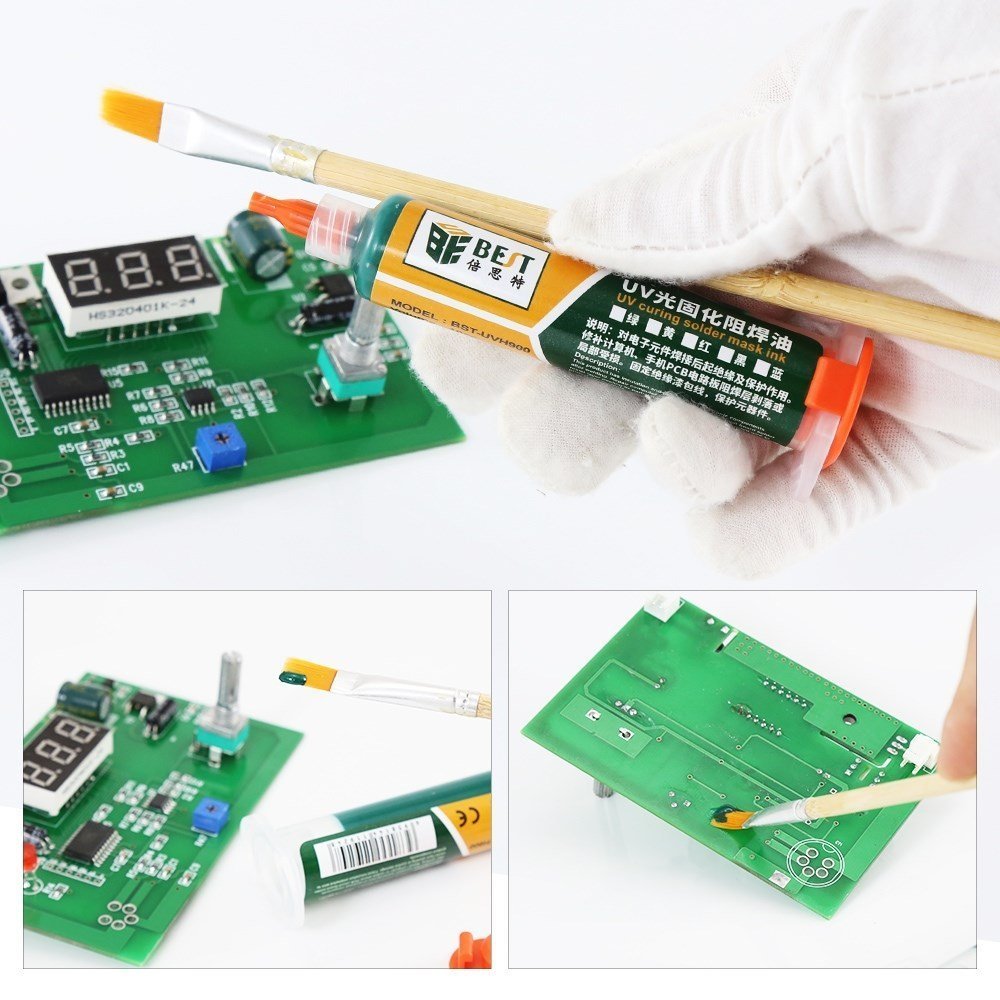 PCB Repairing UV Solder mask ink, 10cc, prasino 1045 Pasta sygkollisis 2