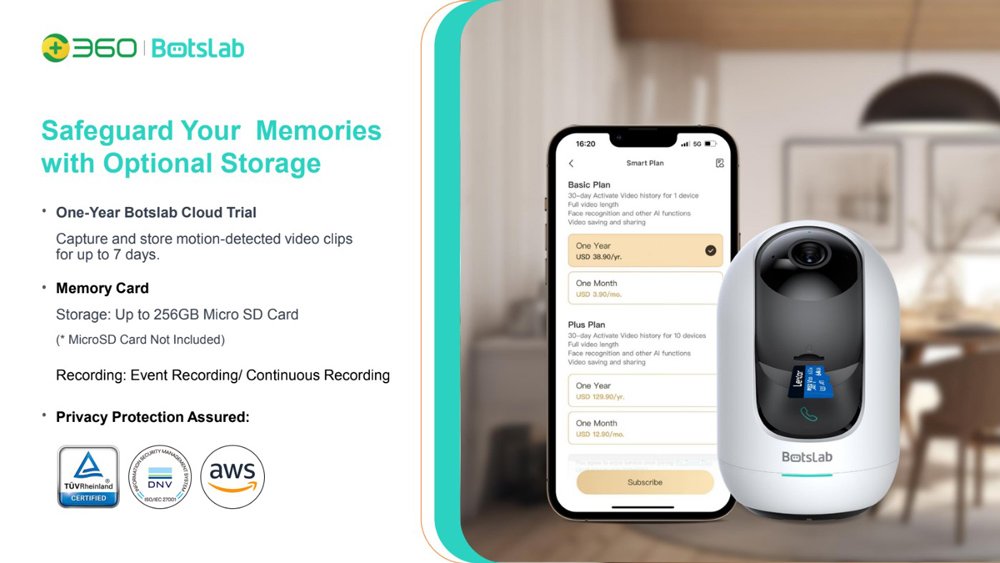 BOTSLAB smart κάμερα , 5MP/3K, WiFi, 360° PTZ, SD 6802 - Image 3
