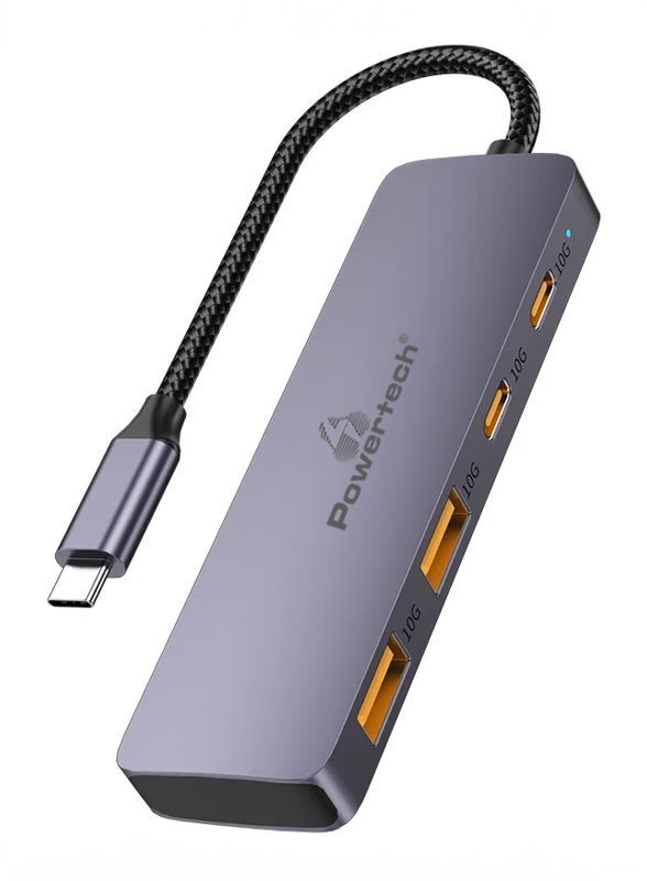POWERTECH USB hub , 4x θυρών, 10Gbps, USB-C σύνδεση, γκρι 5612