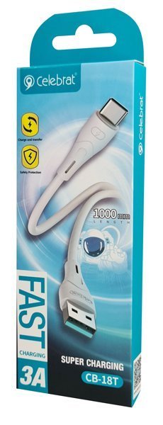 CELEBRAT καλώδιο USB-C σε USB , 3A, 480Mbps, 1m, λευκό 4404 - Image 2