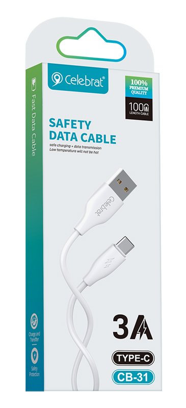 CELEBRAT καλώδιο USB-C σε USB , 3A, 480Mbps, 1m, λευκό 7436 - Image 4