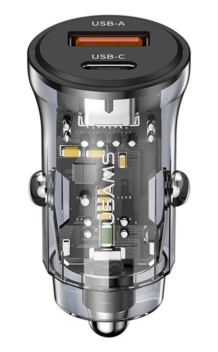 USAMS φορτιστής αυτοκινήτου US-, USB & USB-C, 30W, μαύρος 4926