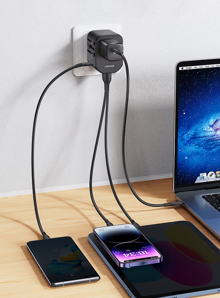 USAMS φορτιστής/αντάπτορας πρίζας US-, USB-C & 2x USB, universal, 20W, μαύρος 8075 - Image 2