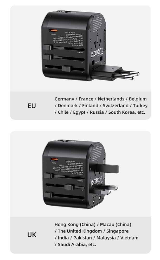 USAMS φορτιστής/αντάπτορας πρίζας US-, USB-C & 2x USB, universal, 20W, μαύρος 8075 - Image 8