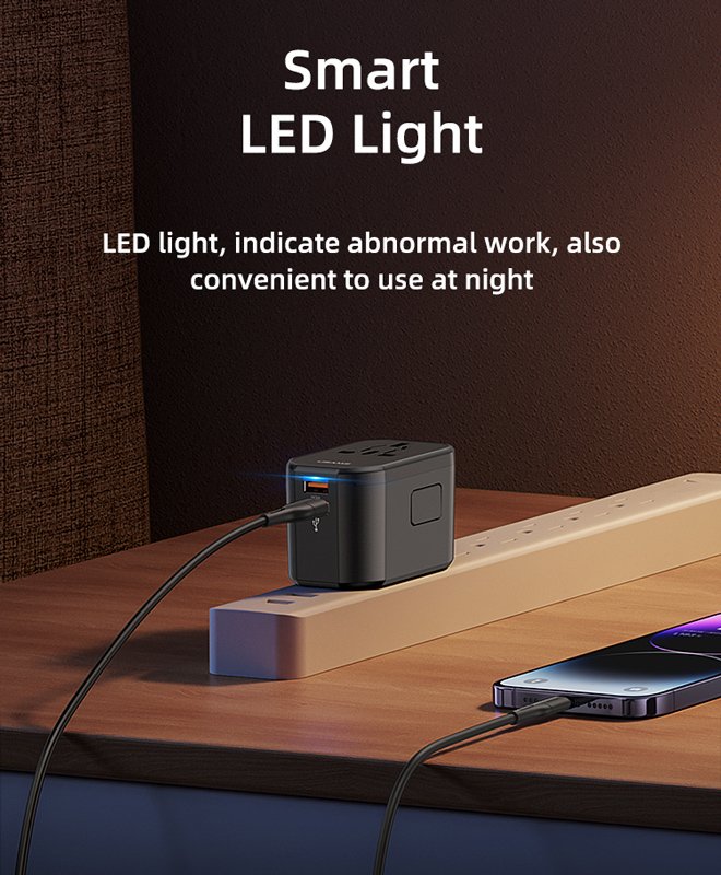 USAMS φορτιστής/αντάπτορας πρίζας US-, USB-C & 2x USB, universal, 20W, μαύρος 8075 - Image 9