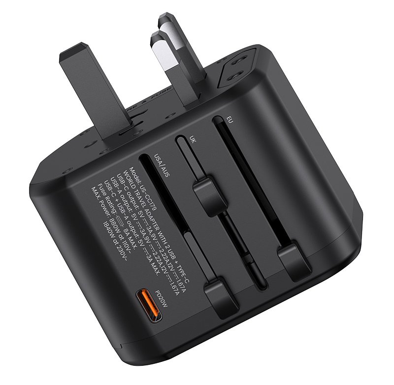USAMS φορτιστής/αντάπτορας πρίζας US-, USB-C & 2x USB, universal, 20W, μαύρος 8075 - Image 10