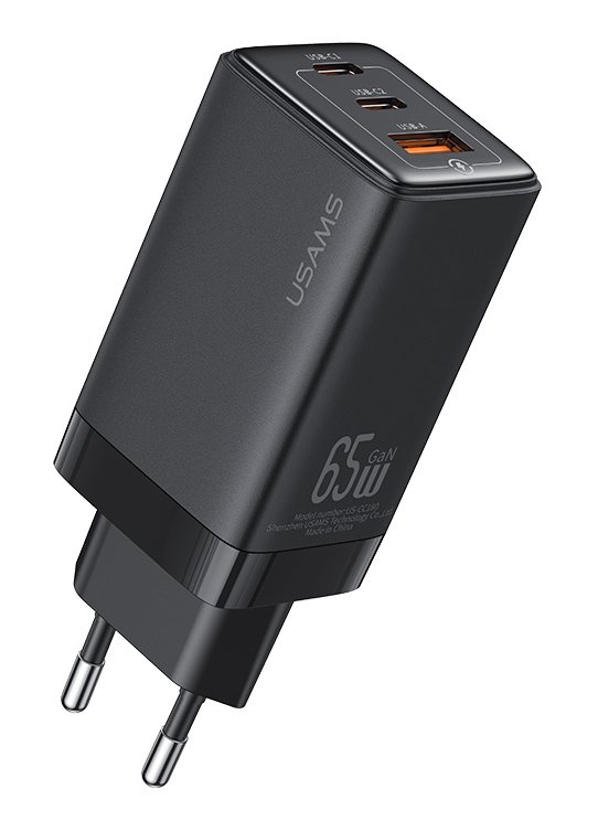 USAMS φορτιστής τοίχου US-, USB & 2x USB-C, 65W PD, GaN, μαύρος 6068