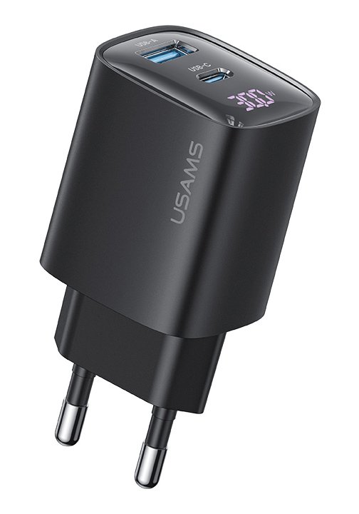 USAMS φορτιστής τοίχου US-, USB & USB-C, 30W, GaN, μαύρος 7645