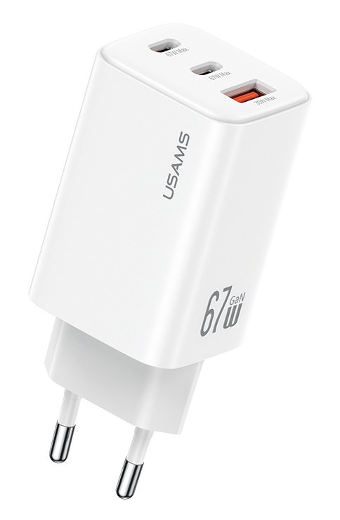 USAMS φορτιστής τοίχου , USB & 2x USB-C, 67W, GaN, λευκός 8989