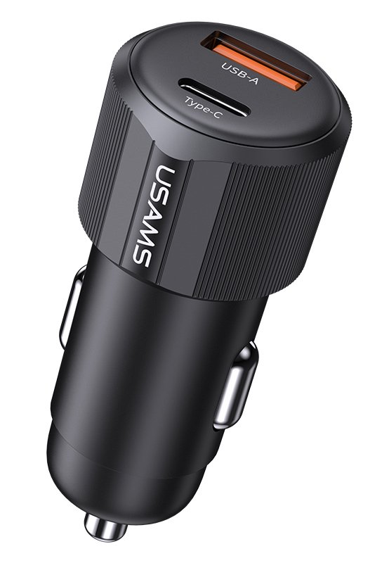 USAMS φορτιστής αυτοκινήτου , USB & USB-C, 60W, μαύρος 8062