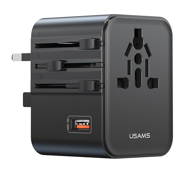 USAMS φορτιστής/αντάπτορας πρίζας , USB & 2x USB-C, universal, 25W, μαύρος 8993
