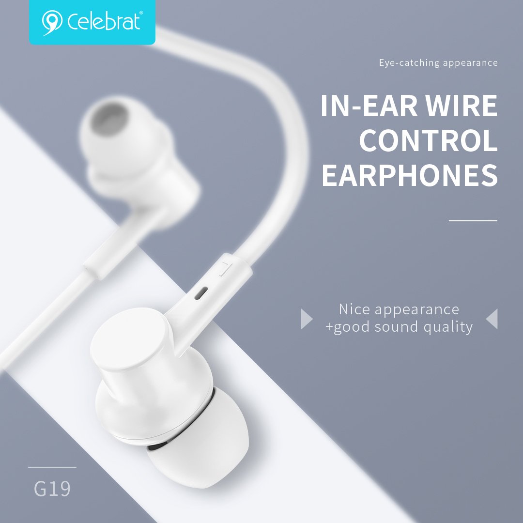 CELEBRAT earphones με μικρόφωνο G19, 3.5mm σύνδεση, Φ10mm, 1.2m, λευκά 5277 - Image 2