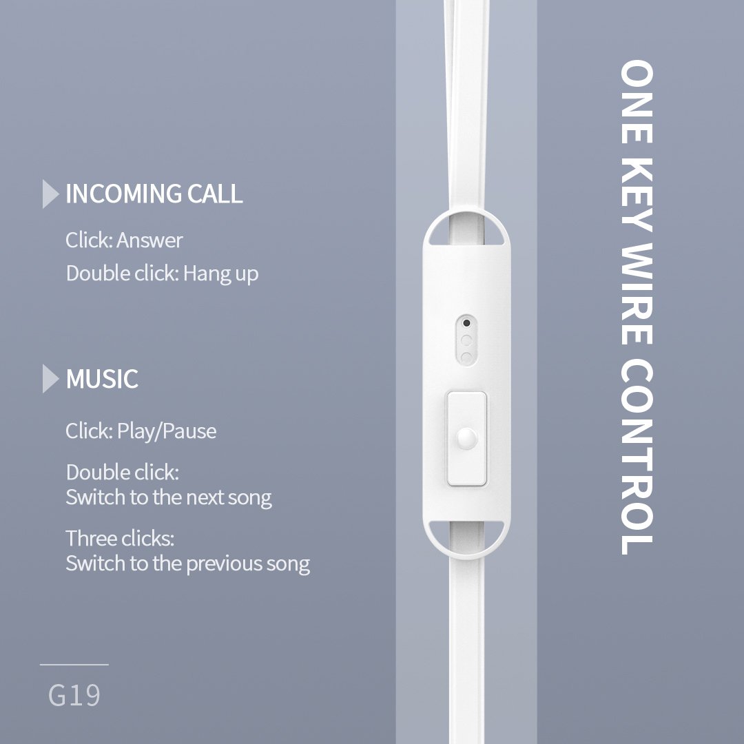 CELEBRAT earphones με μικρόφωνο G19, 3.5mm σύνδεση, Φ10mm, 1.2m, λευκά 5277 - Image 3