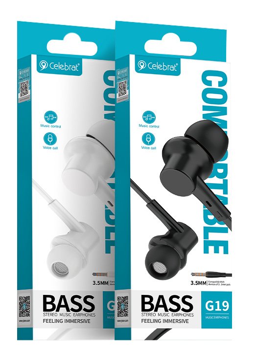 CELEBRAT earphones με μικρόφωνο G19, 3.5mm σύνδεση, Φ10mm, 1.2m, λευκά 5277 - Image 6