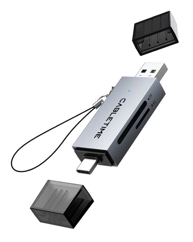 CABLETIME card reader , SD/micro SD, USB/USB-C, 5Gbps, γκρι 6170
