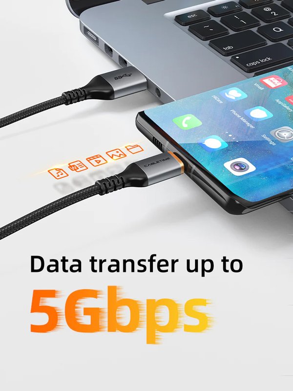 CABLETIME καλώδιο USB-C σε USB , 3A, 5Gbps, 0.5m, μαύρο 5270 - Image 3
