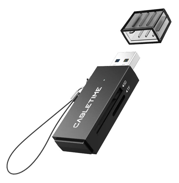 CABLETIME card reader  για SD & micro SD, USB, 5Gbps, μαύρο 6165