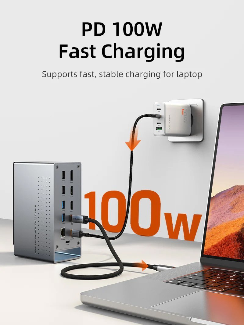 docking station, 16 thyron, USB-C syndesi, 100W PD, 1000Mbps, MST, gkri 9407 USB-C