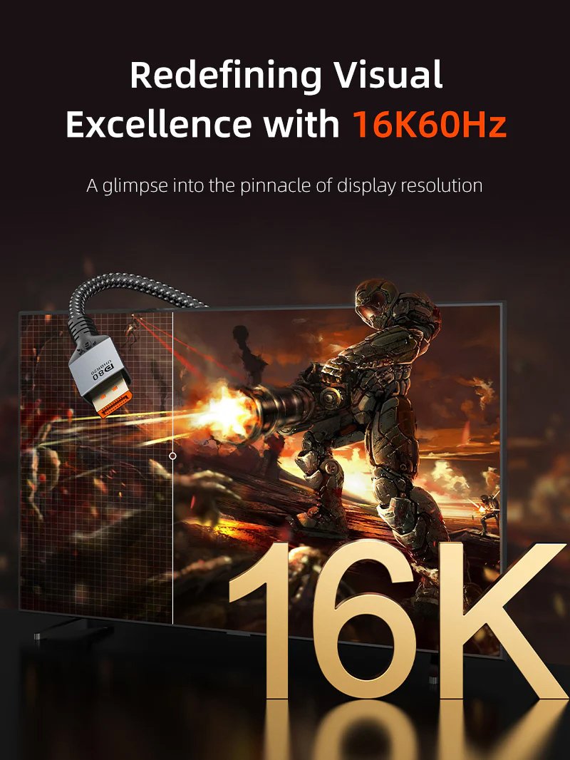 kalodio DisplayPort 2.1, VESA Certified, 16K/60Hz, 80 Gbps, 2m, mayro 9418 16K