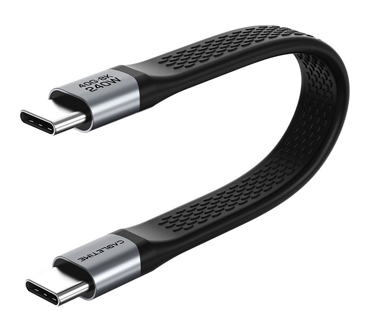 CABLETIME καλώδιο USB-C , flat, 240W, 40Gbps, 8K/60Hz, USB4, 0.15m, μαύρο 7411