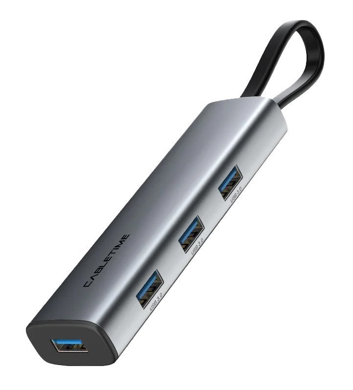 CABLETIME USB hub , 4x θυρών, 5Gbps, USB-C σύνδεση, γκρι 3465