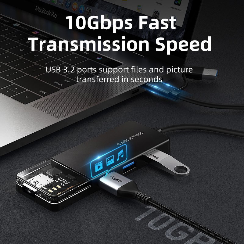 USB hub, 4x thyron, 10Gbps, USB/USB-C syndesi, mayro 6734 USB A & USB-C