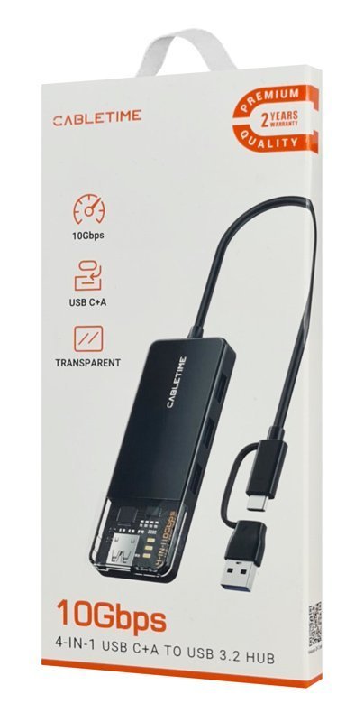 USB hub, 4x thyron, 10Gbps, USB/USB-C syndesi, mayro 6734 USB A & USB-C