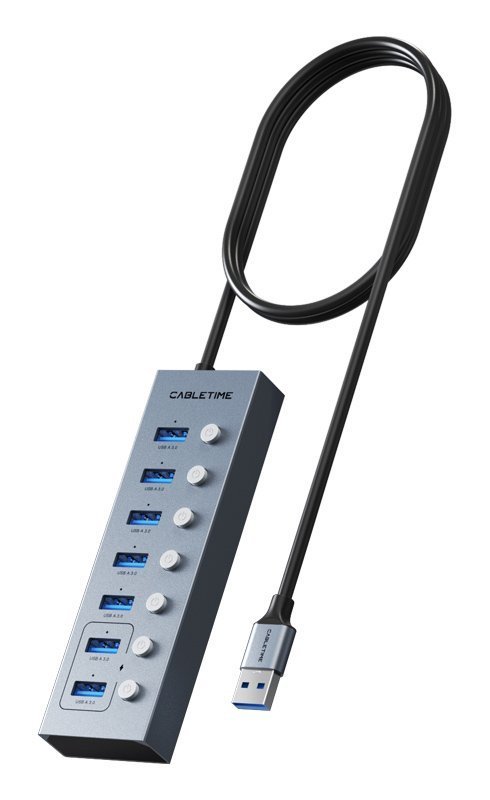 CABLETIME USB hub , 7x θυρών, 5Gbps, USB σύνδεση, 1m, γκρι 6164
