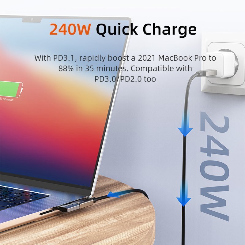 antaptoras USB-C, goniakos, USB4, 240W, 40Gbps, 8K, gkri 7413 240 watt