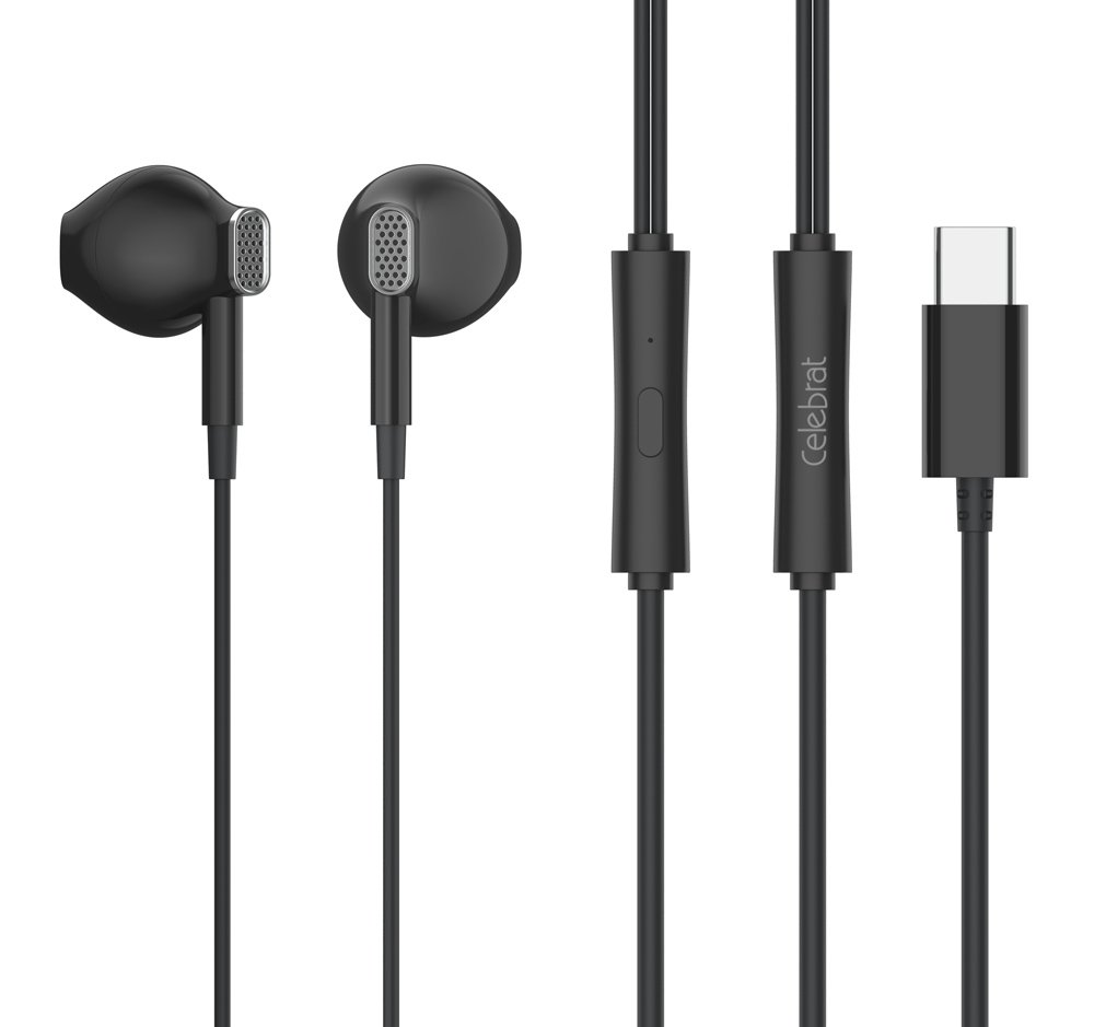 CELEBRAT earphones με μικρόφωνο , USB-C σύνδεση, Φ14.2mm, 1.2m, μαύρα 5446