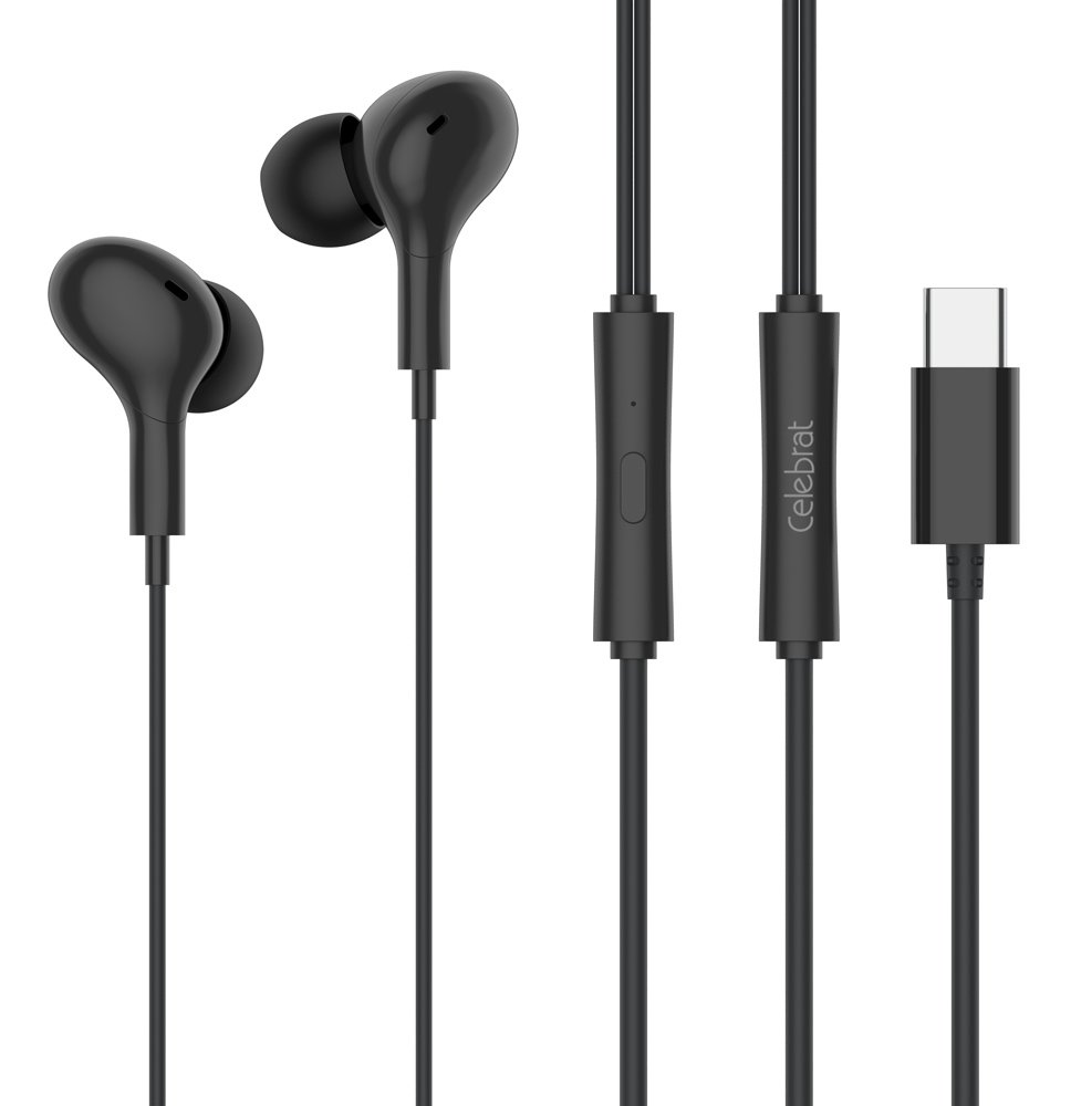 CELEBRAT earphones με μικρόφωνο , USB-C σύνδεση, Φ10mm, 1.2m, μαύρα 5448