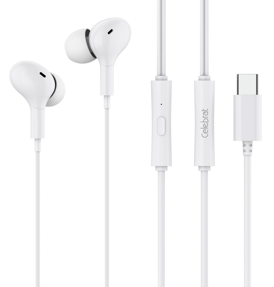 CELEBRAT earphones με μικρόφωνο , USB-C σύνδεση, Φ10mm, 1.2m, λευκά 5449