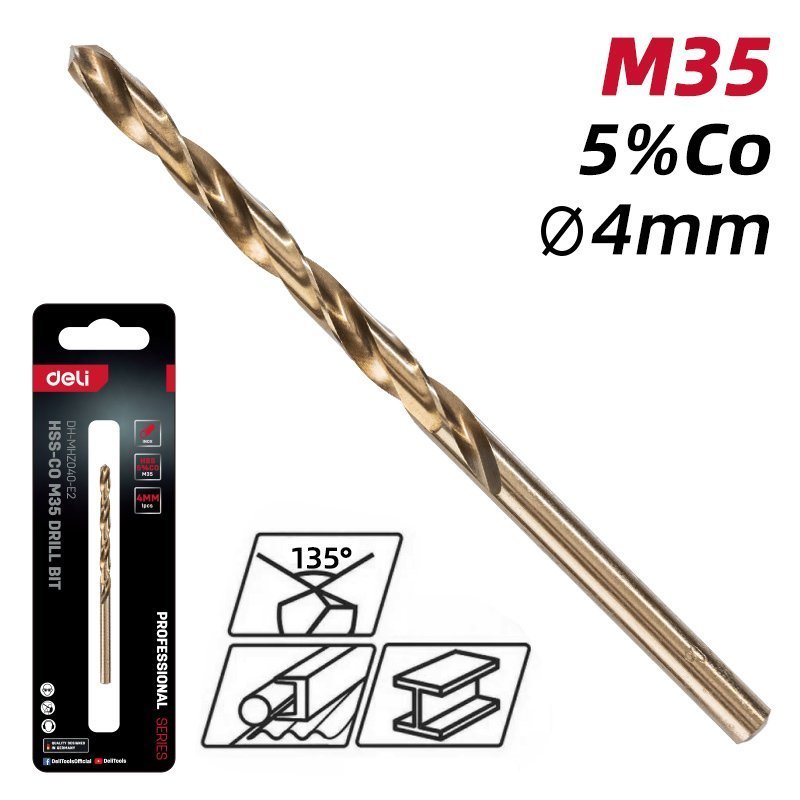 DELI τρυπάνι για μέταλλο, M35 HSS 5% κοβαλτίου, DIN 388, 4x75mm, κυλινδρικό 8694 - Image 2