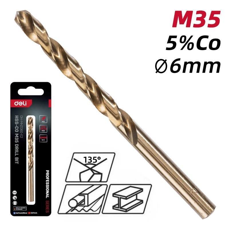 DELI τρυπάνι για μέταλλο, M35 HSS 5% κοβαλτίου, DIN 388, 6x93mm, κυλινδρικό 8696 - Image 2