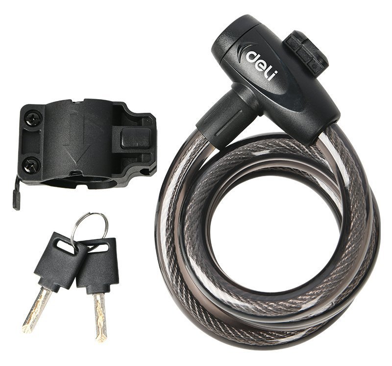 DELI κλειδαριά ποδηλάτου με κλειδί , Φ12mm, 1m, μαύρη 8669