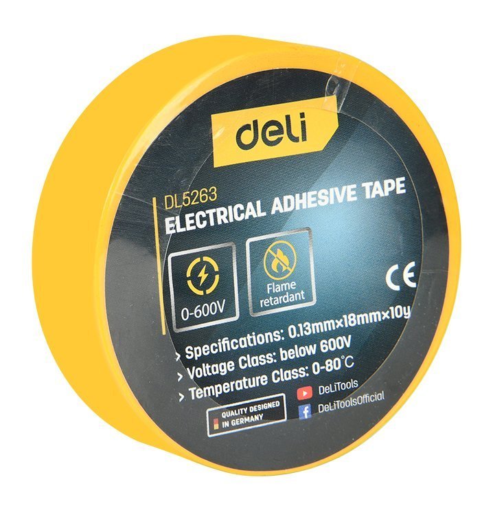 DELI μονωτική ταινία υψηλής αντοχής , 18mm x 9.15m, κίτρινη 8665
