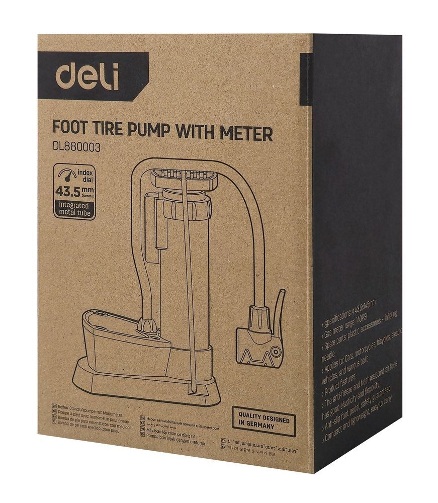 DELI τρόμπα ποδιού με μανόμετρο, 140PSI, μαύρη 8681 - Image 4