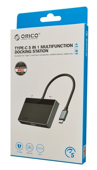 docking station, 5 thyron, USB-C syndesi, 100W PD, 4K, mayro 5046 USB-C