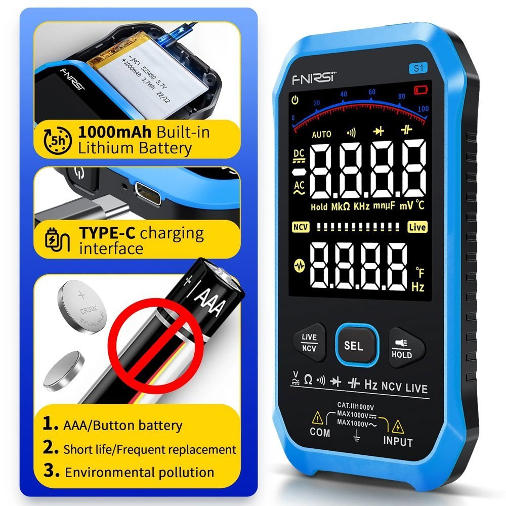 psifiako polymetro S1, 1000V AC/DC, NCV, RMS, epanafortizomeno 7976 Polymetro 4