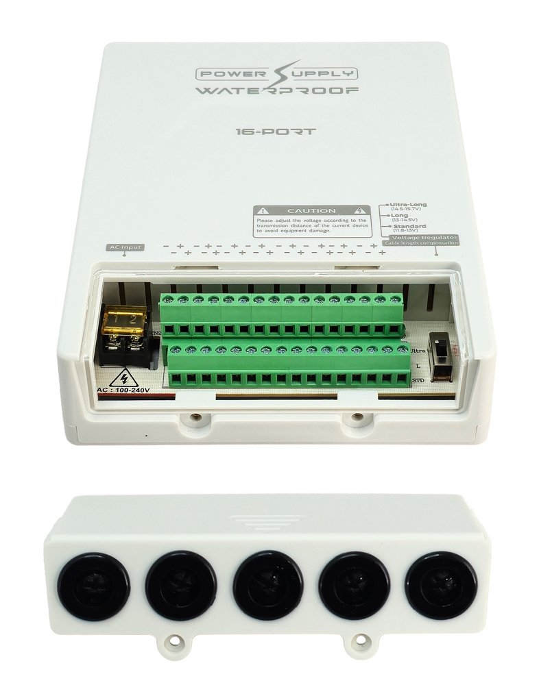 trofodotiko systimaton CCTV, 16 exodon, 12V/8A, adiavrocho IP65 9355 0 2