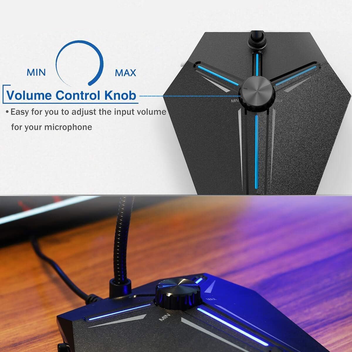 epitrapezio mikrofono lus me eykampto vrachiona, omnidirectional, USB, mayro 8817 USB 3