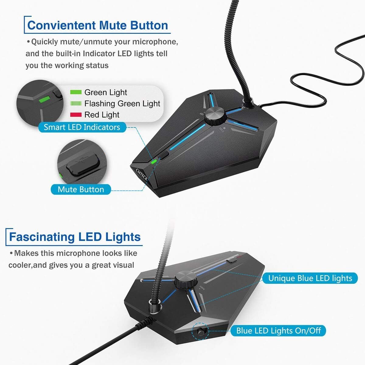 epitrapezio mikrofono lus me eykampto vrachiona, omnidirectional, USB, mayro 8817 USB 5