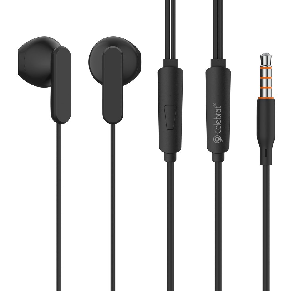 CELEBRAT earphones με μικρόφωνο , 3.5mm σύνδεση, Φ14mm, 1.2m, μαύρα 5451