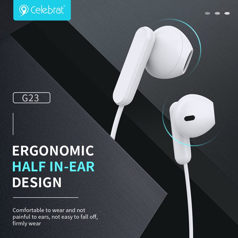 CELEBRAT earphones με μικρόφωνο , 3.5mm σύνδεση, Φ14mm, 1.2m, λευκά 5452 - Image 3