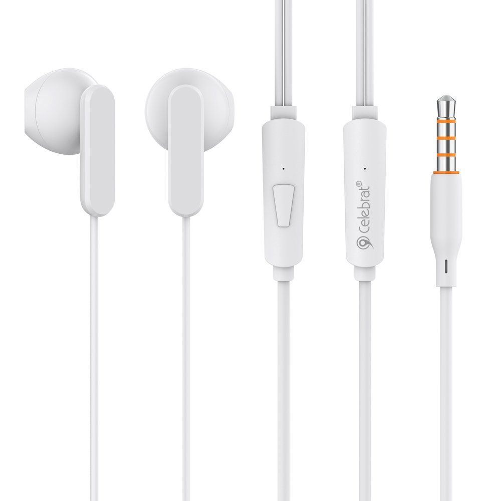 CELEBRAT earphones με μικρόφωνο , 3.5mm σύνδεση, Φ14mm, 1.2m, λευκά 5452