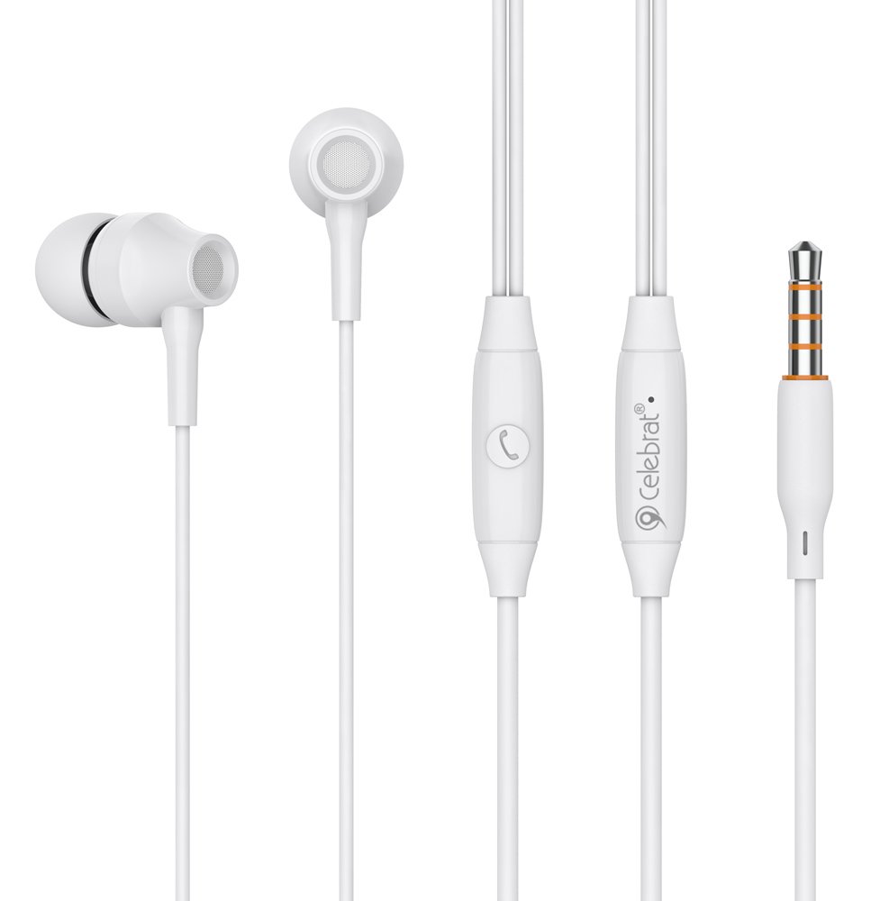 CELEBRAT earphones με μικρόφωνο , 3.5mm σύνδεση, Φ10mm, 1.2m, λευκά 5454