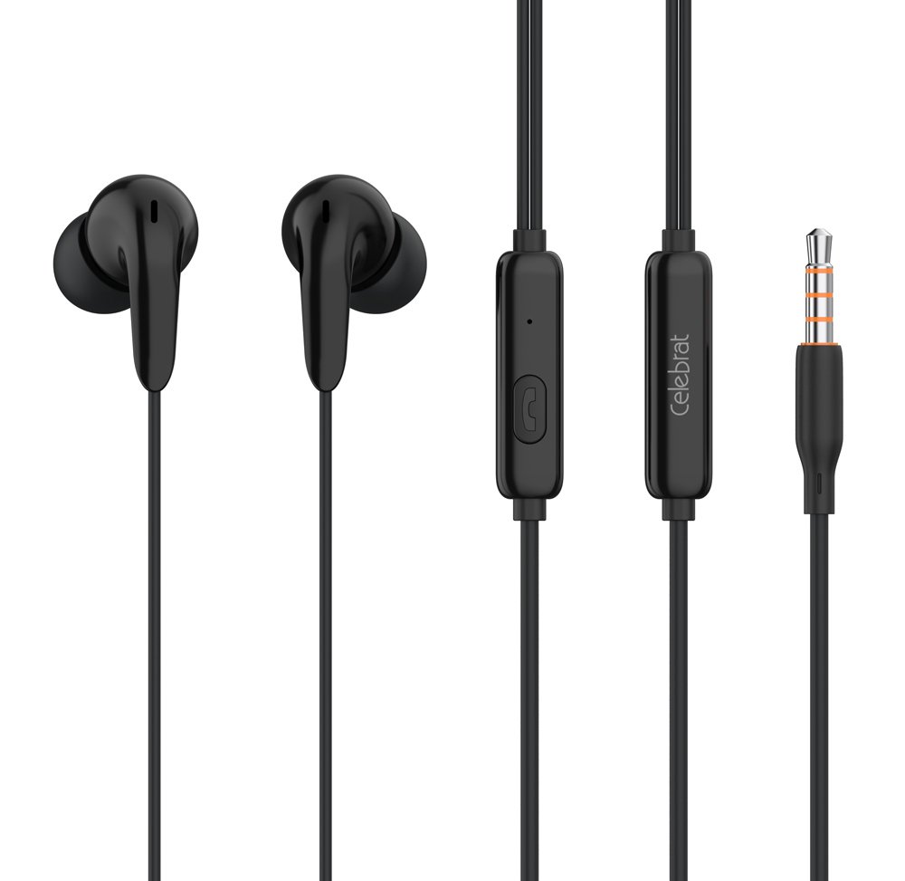 CELEBRAT earphones με μικρόφωνο , 3.5mm σύνδεση, Φ10mm, 1.2m, μαύρα 5701