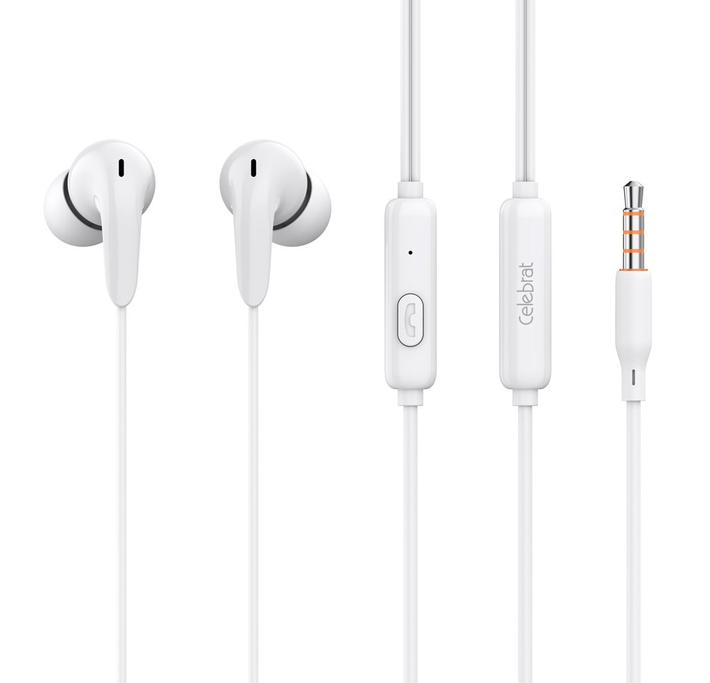 CELEBRAT earphones με μικρόφωνο , 3.5mm σύνδεση, Φ10mm, 1.2m, λευκά 5702